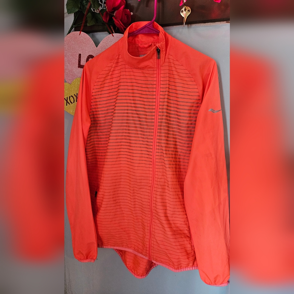 Sonic Reflex Jacket By SAUCONY Neon Orange Windbreaker SzL Womens
